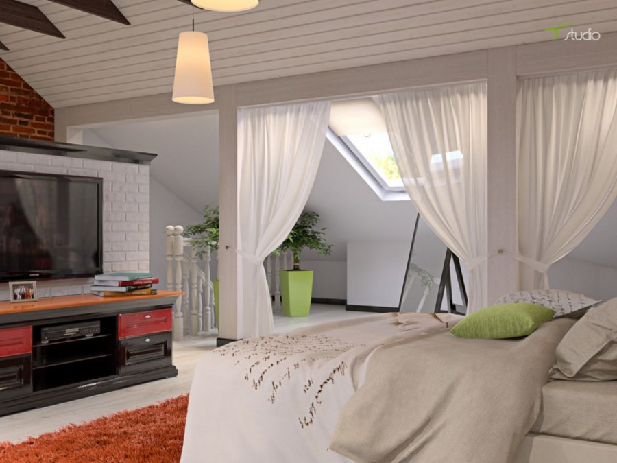 Кровать под мансардной крышей