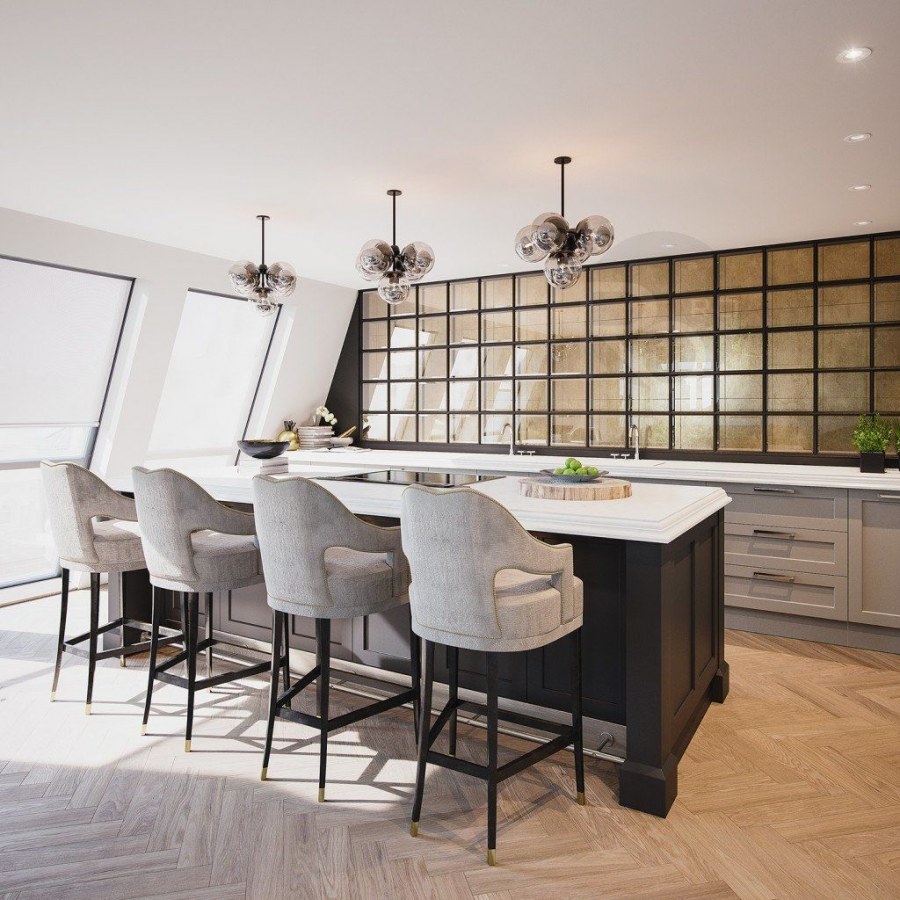 Барный стул к серой кухне