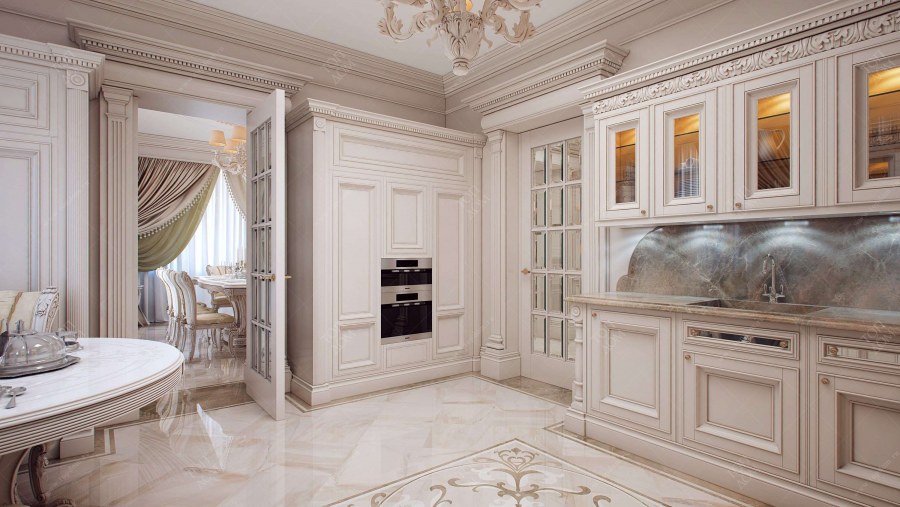 Мрамор в интерьере кухни классика