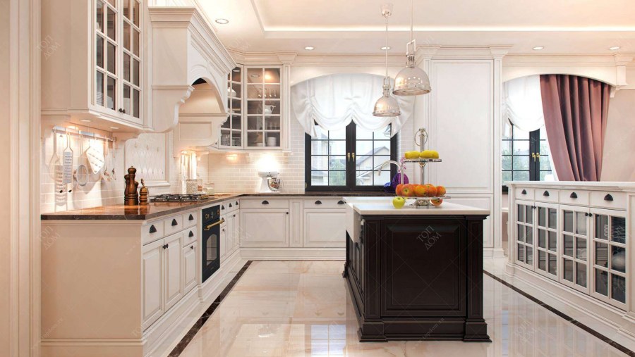 Кухня в классическом стиле с окном