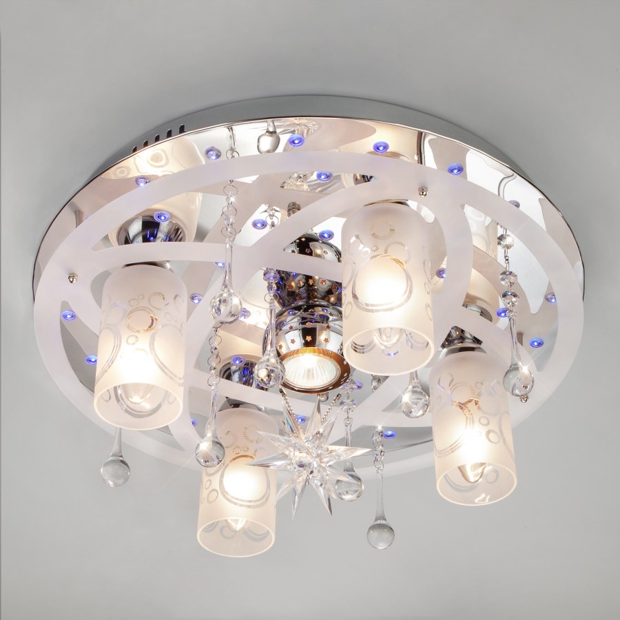 Потолочная люстра Eurosvet 70202/5 хром/синий+красный+фиолетовый