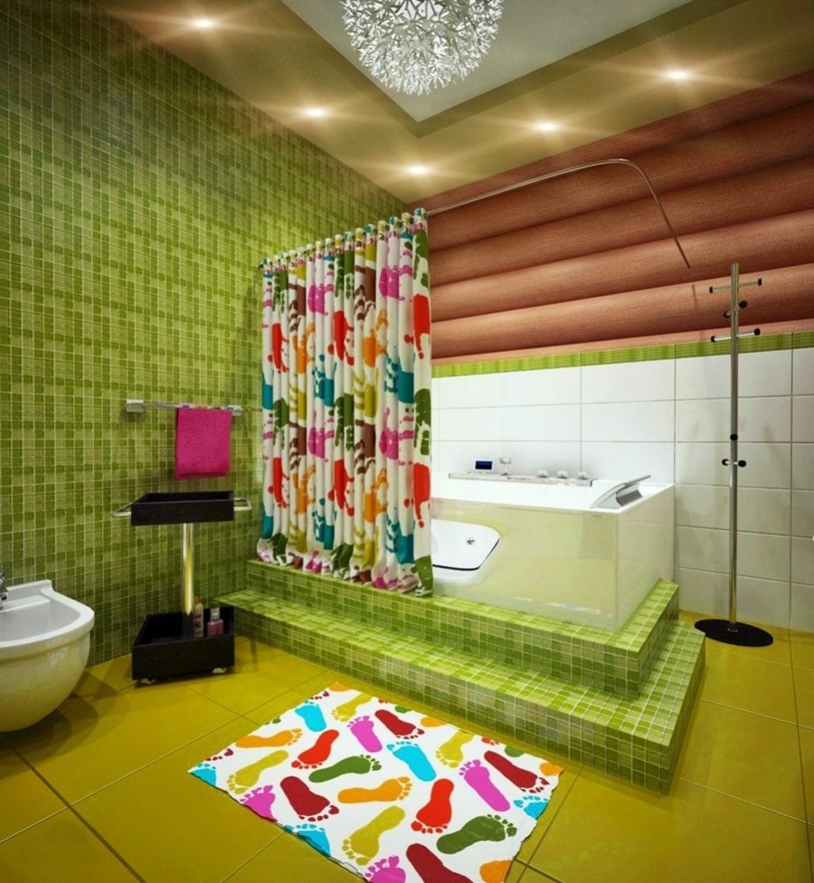 Яркий интерьер ванной комнаты