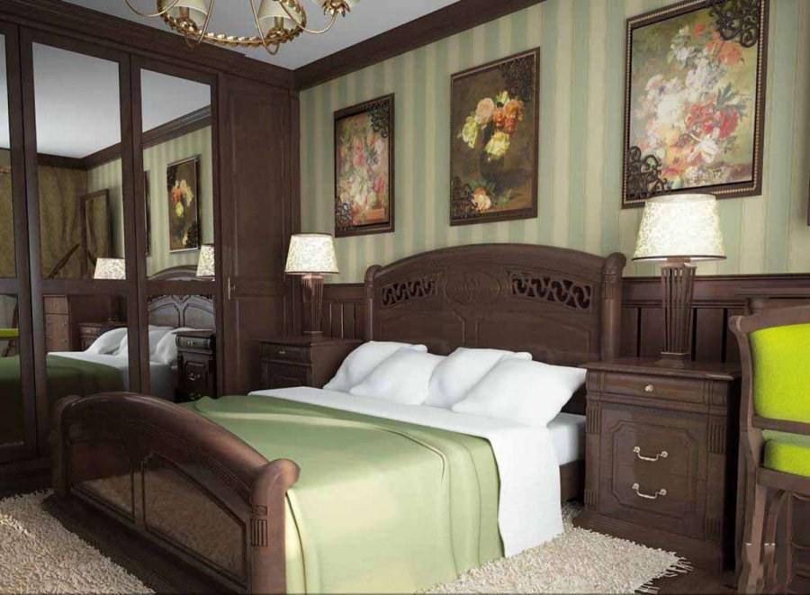 Спальня в классическом стиле с темной мебелью