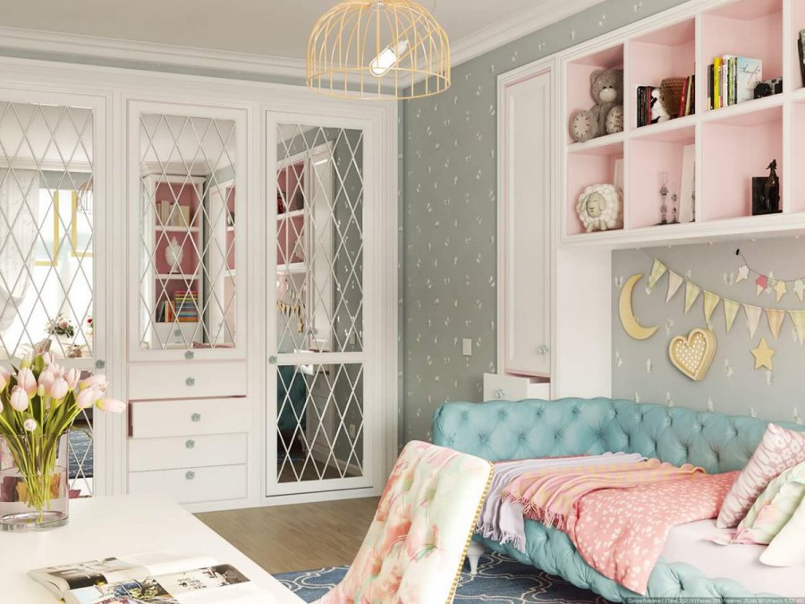 Комната для девочки с белой мебелью