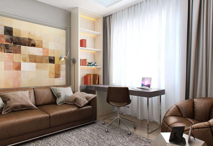 Полки за диваном в гостиной