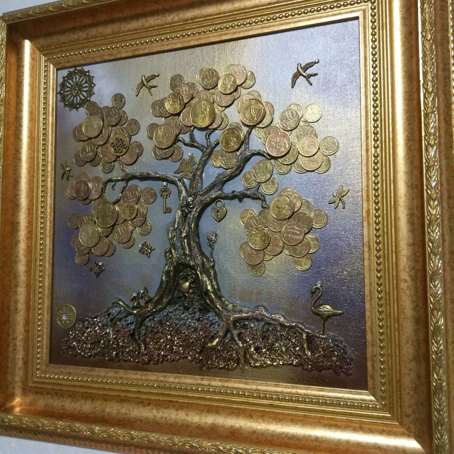 Панно из пуговиц дерево