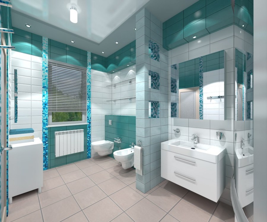 Ванная в бирюзовых тонах