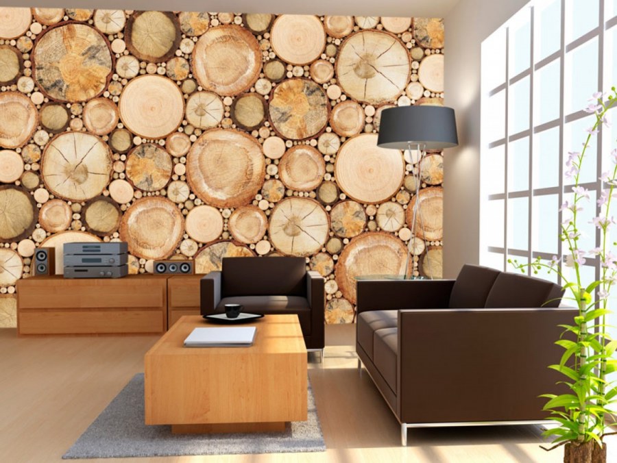 Фотообои под дерево в интерьере