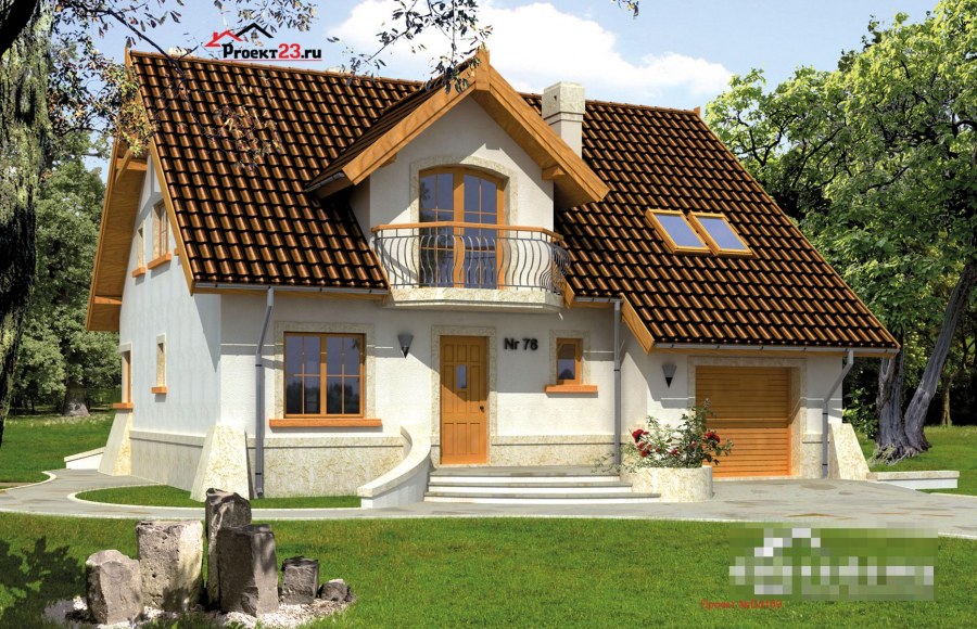 Фасад небольшого дома с мансардой