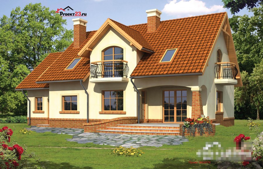 Двухэтажный мансардный дом