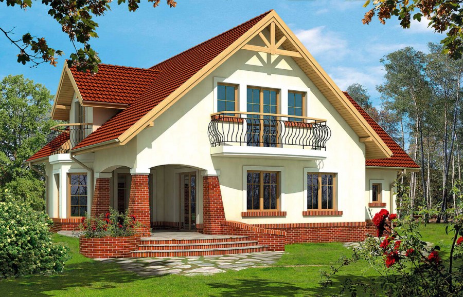 Домик с мансардой с балконом