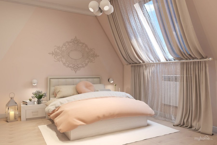 Шторы в спальню в пастельных тонах