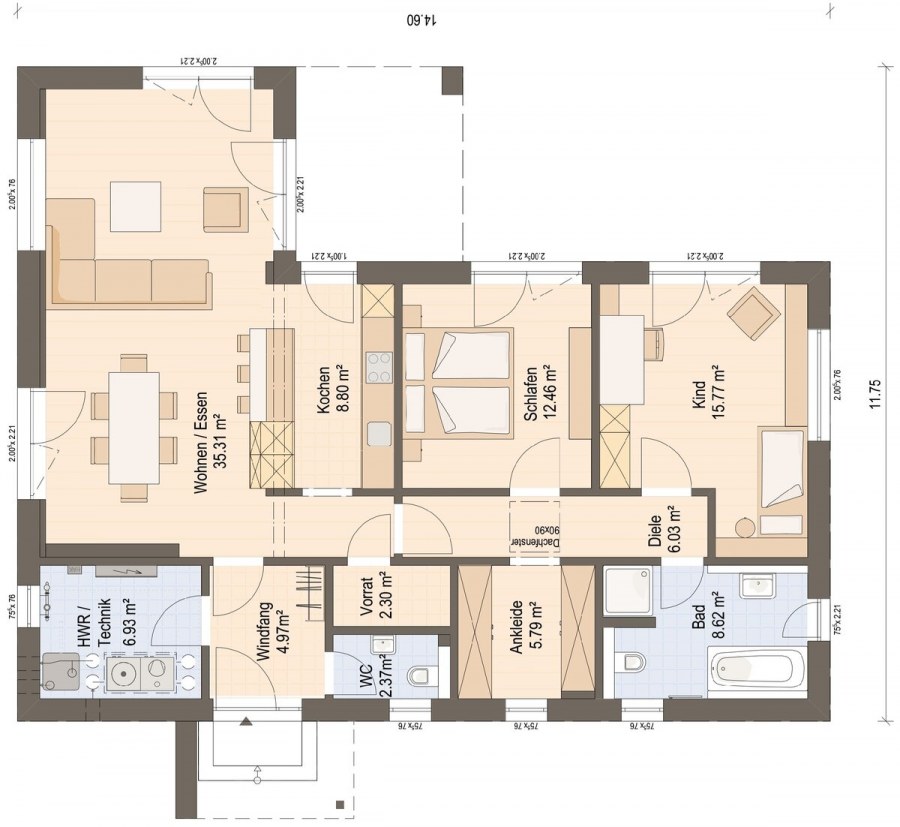 Одноэтажный дом со свободной планировкой