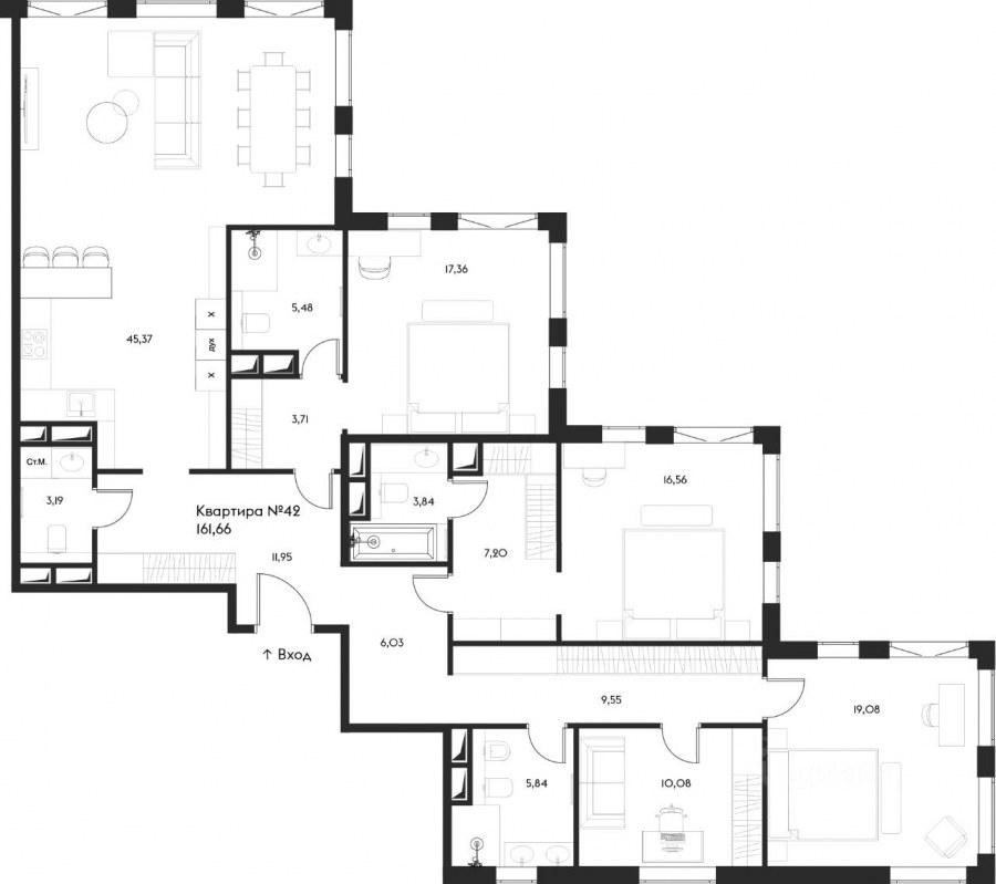 Проект квартиры свободной планировки