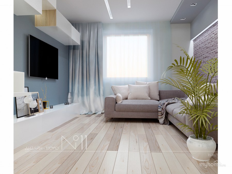 Зал гостиная в холодных тонах