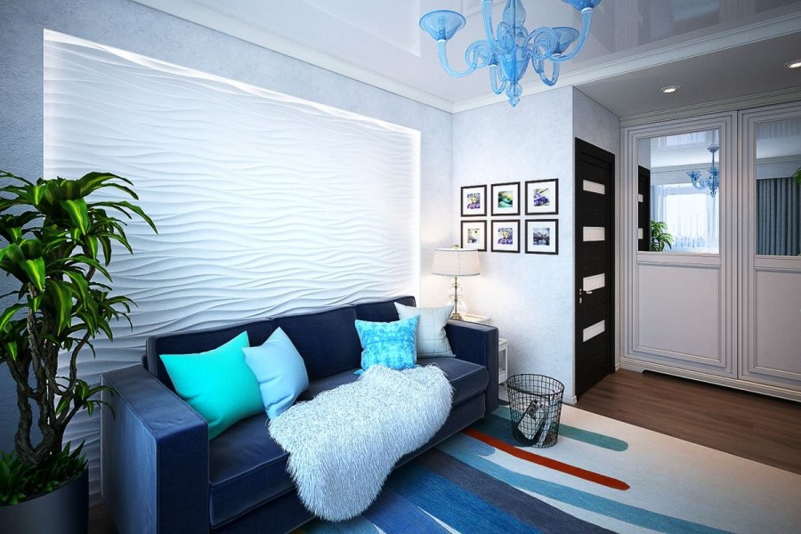 Интерьер комнаты в холодных тонах