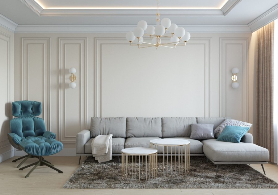 Гостиная в светло голубых тонах