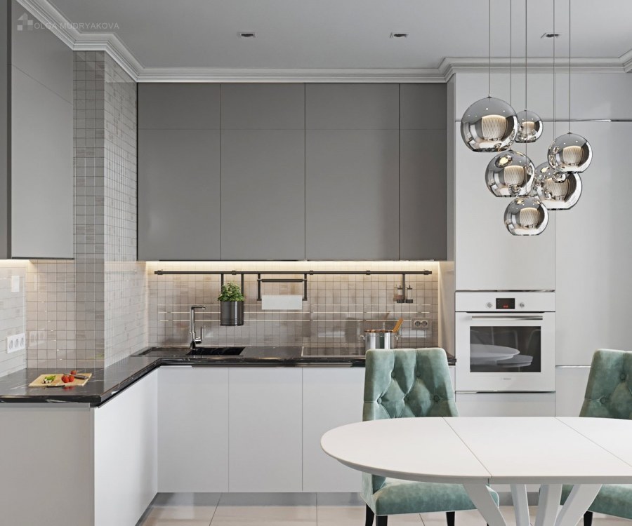 Серо белая кухня