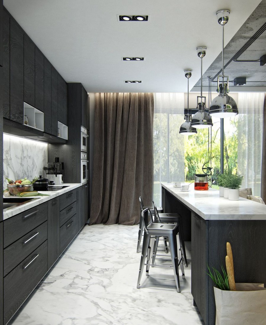 Кухня в серо черных тонах