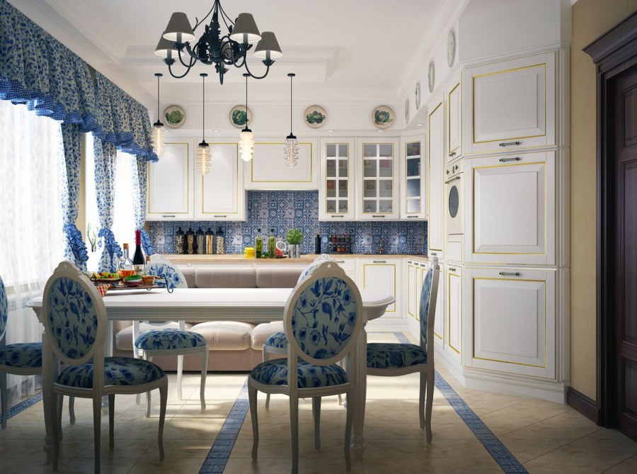 Кухня Кантри Прованс Неоклассика голубая