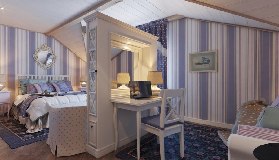 Спальня зонированная в стиле Прованс