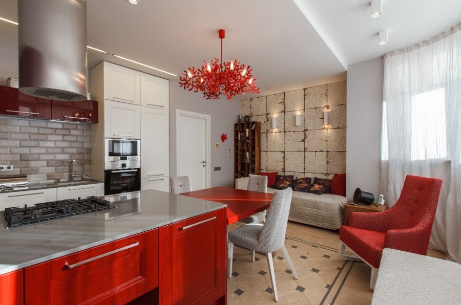 Красная кухня в стиле лофт