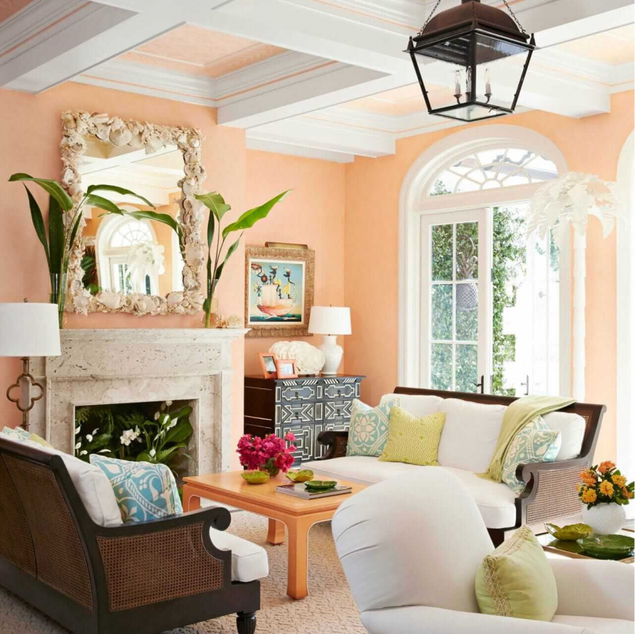 Персиковые стены в интерьере