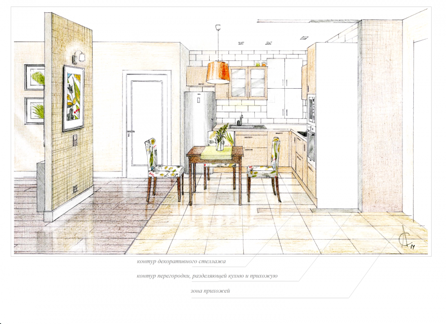 Интерьер в скандинавском стиле скетч