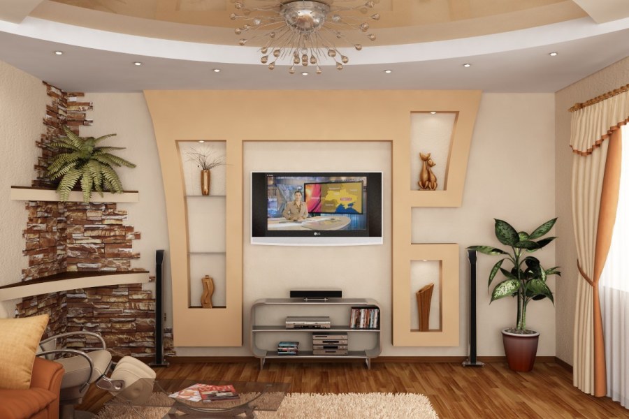 Гипсокартон в интерьере гостиной