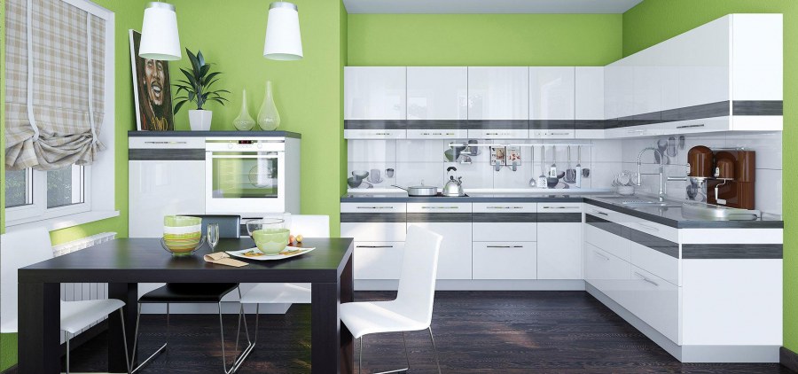 Белая кухня бежевые стены