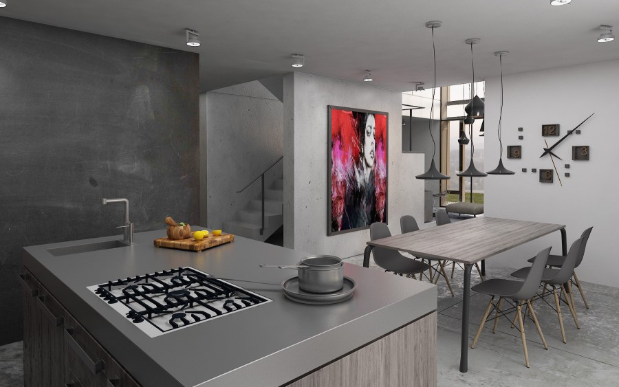 Кухня лофт штукатурка