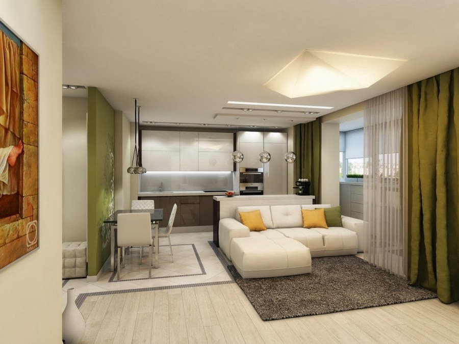 Зонирование комнаты на кухню и гостиную