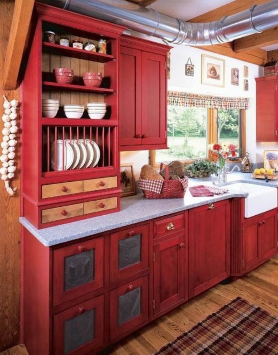 Country Kitchen Interior with Refrigerator
