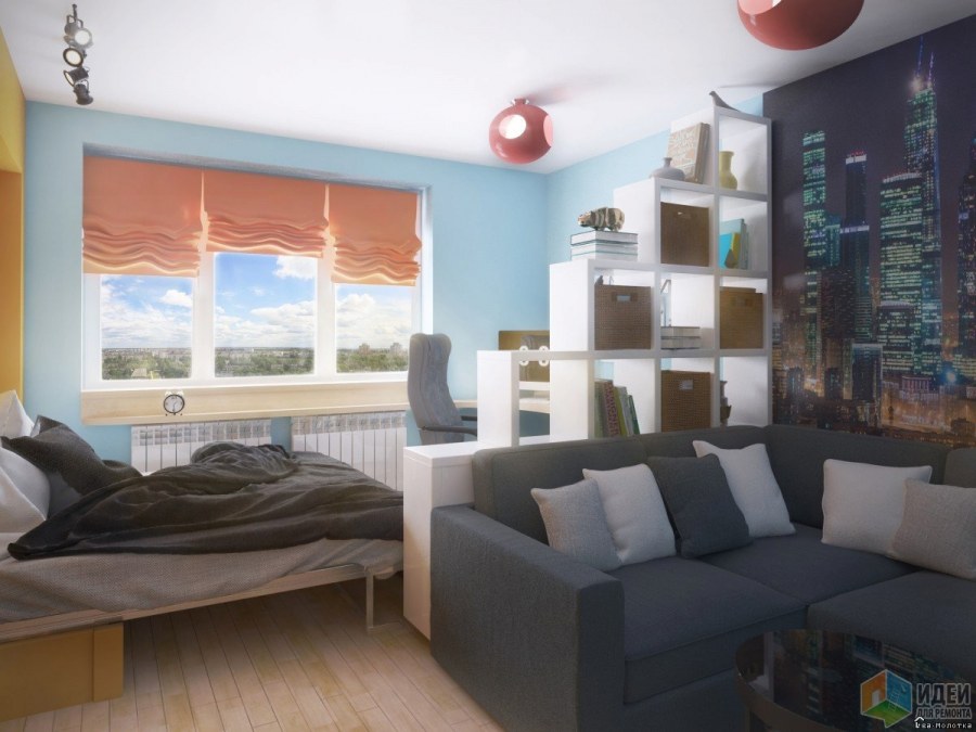 Стеллаж-перегородка для зонирования детской комнаты