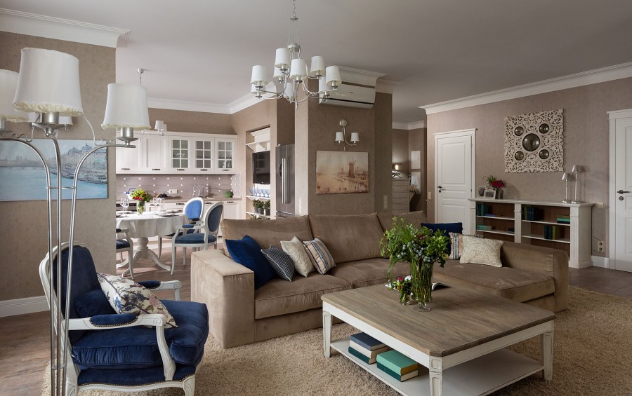 Кухня-гостиная 20 кв.м в стиле Прованс