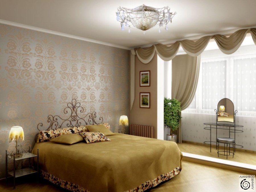 Интерьер спальни с балконом