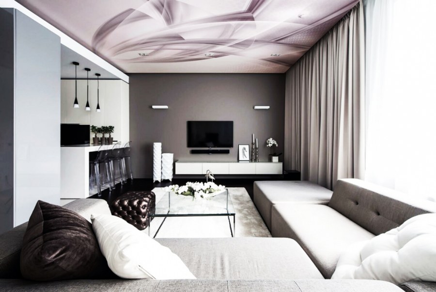 Дизайн гостинной в бежевых тонах в стиле Минимализм проемы