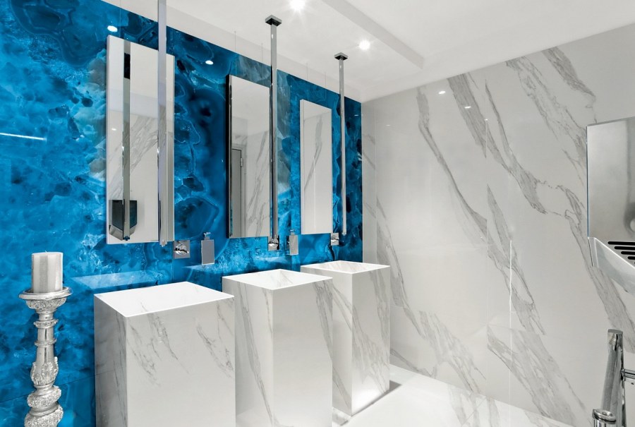 Плитка в ванную синий мрамор