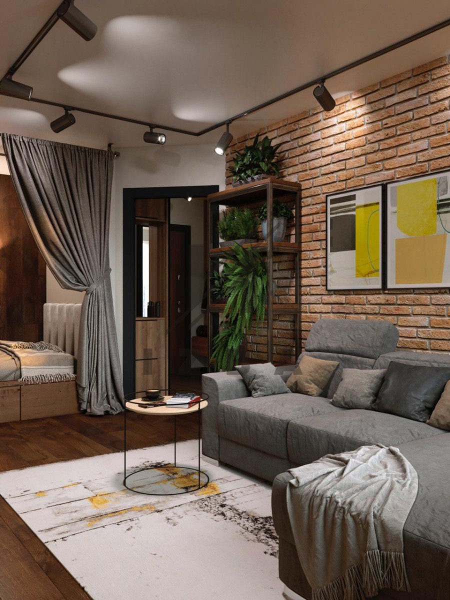 Гостиная лофт 40кв