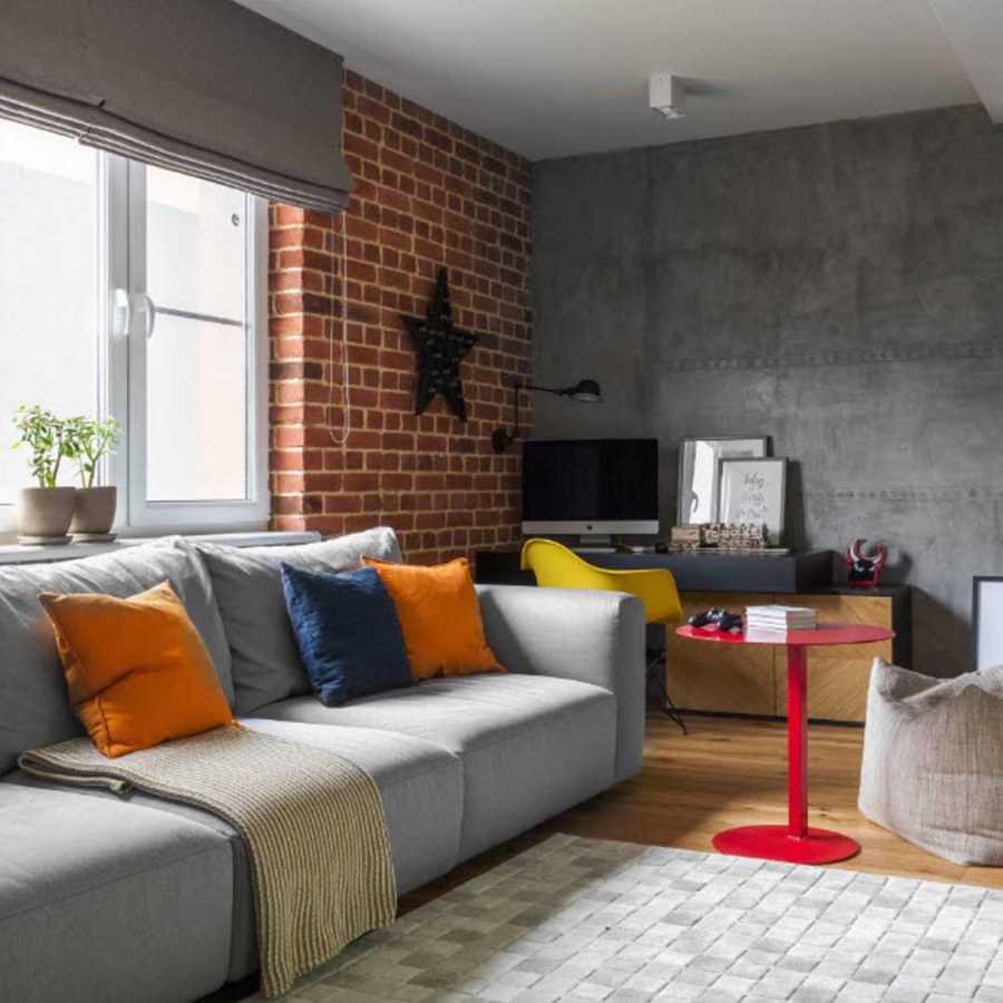 Серая гостиная в стиле лофт