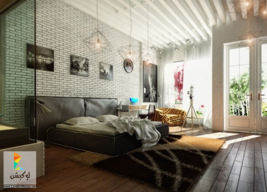 Спальня лофт белый кирпич