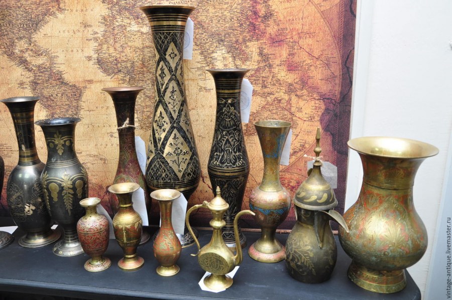 Индийская латунная ваза гравировка