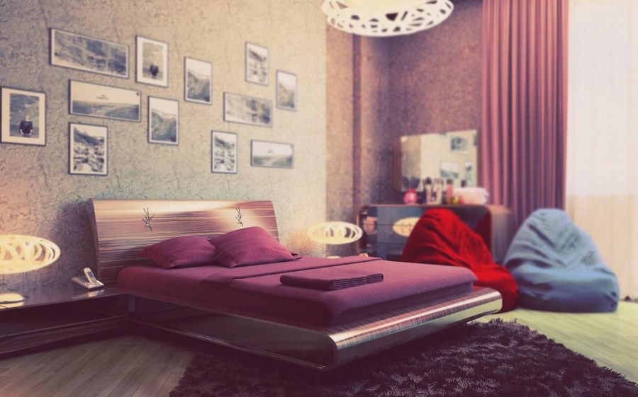 Сливовые стены в интерьере