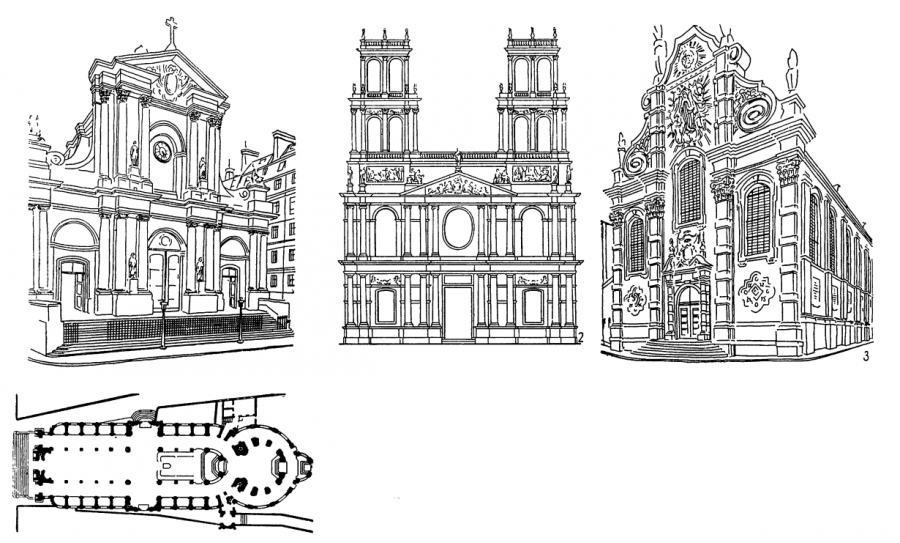 Церковь Карла Борромея в Антверпене план фасад
