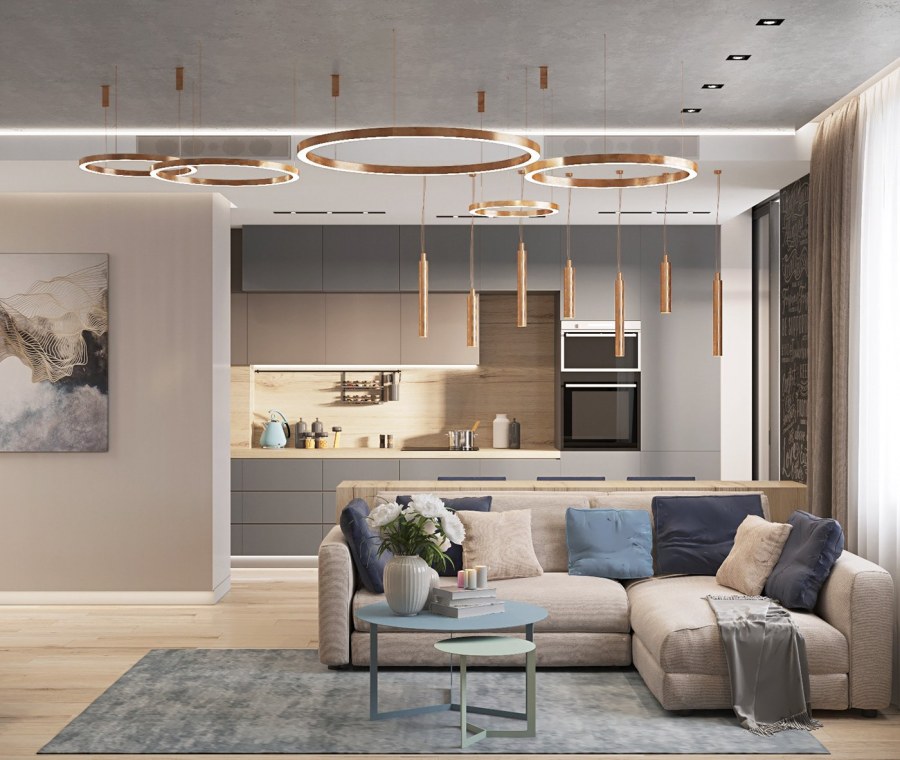 Стильный интерьер кухни гостиной