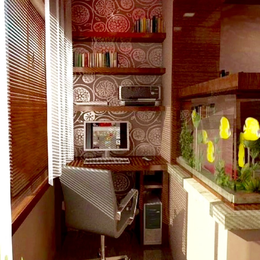 Отделка балкона под комнату с аквариумом