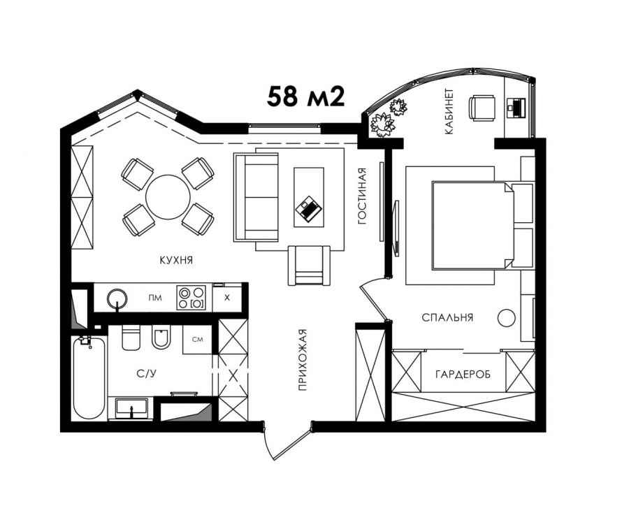 Планировка п-44 двухкомнатная