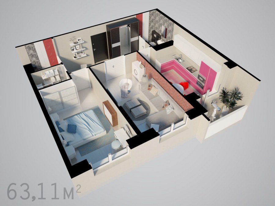 Планировка 2 комнатной квартиры