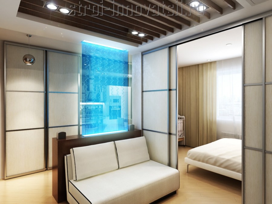 Стеклянная перегородка в однокомнатной квартире