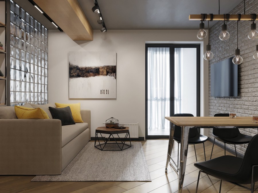 Кухня с гостинной 30кв м лофт